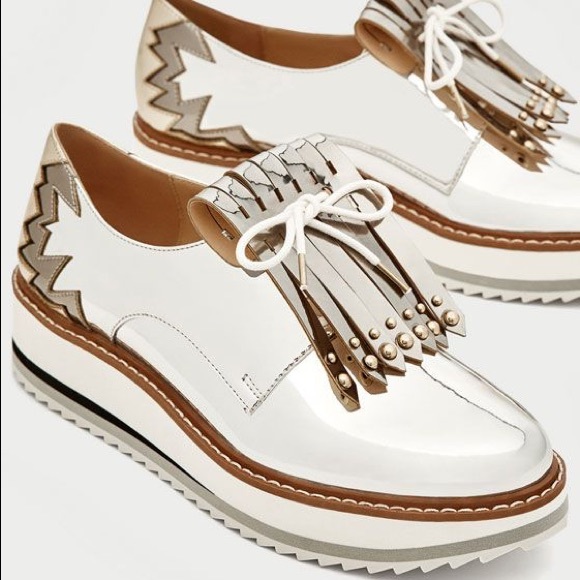 Zara Shoes - Silver Platform Brogues with Fringe
